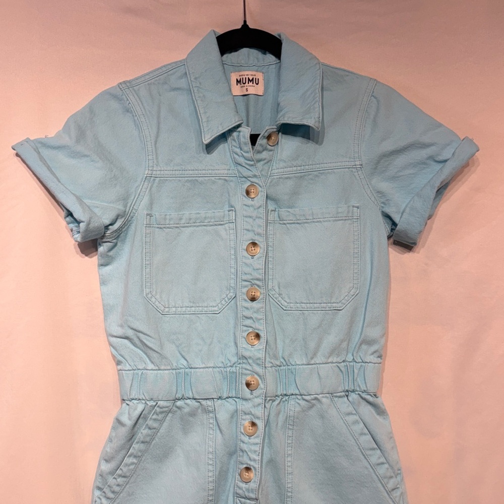 Show Me Your Mumu Cannon Romper Spring Blue Denim Size Small - Picture 4 of 13